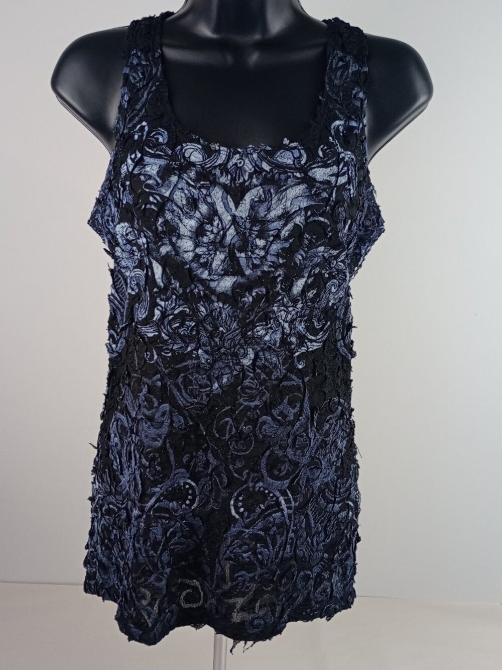 Angels & Diamonds Womens S Black Gray Silver Layered Ruffle Razorback Tank Top